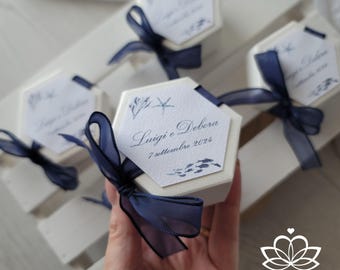 Hexagonal confetti boxes with a sea theme* for First Communion, Confirmation, Wedding - personalized