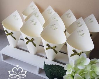Coni portariso portaconfetti personalizzati con stampa nomi o iniziali e fiocchetto *porta riso confetti matrimonio comunione cresima