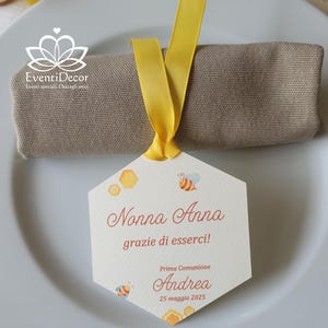 Segnaposto segnalibro esagonale a tema Apine con nastro * Prima Comunione Cresima - bimbo bimba