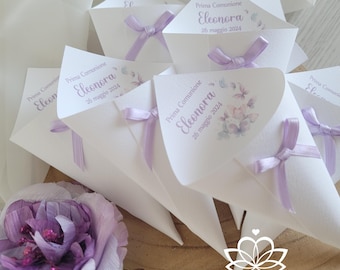 Personalized cones with lilac / pink / light blue butterfly graphics * Baptism First Communion Confirmation