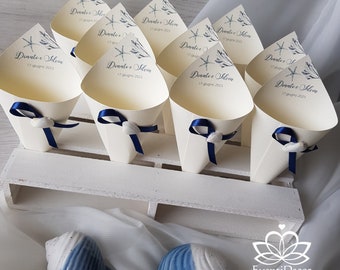 Personalized SEA-themed rice cones with natural shells