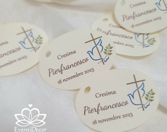 Oval Confirmation favor tags and tags with symbols and personalized writing