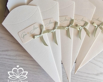 Personalized resealable cones in sage green and gold * Wedding promise / Promise