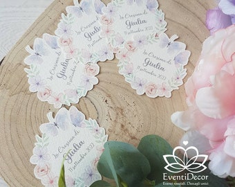 Favor tags, flower and butterfly tags, First Communion, Confirmation, Baptism * favor tags, labels, Pink Flower Garland