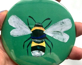Bumblebee pocket mirror with bag - bee lover gift - stocking filler
