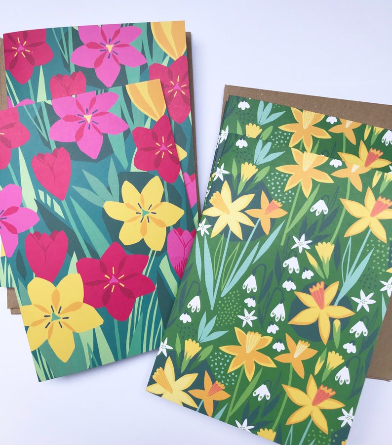 Spring floral card pack 6 cards printed on recycled card image 1