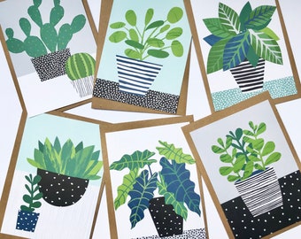 Houseplants postcard set - 6 A6 postcards with envelopes - Plant lover