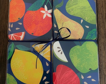 Fruit coasters - set of 4 - colourful home gift - gift for a foodie