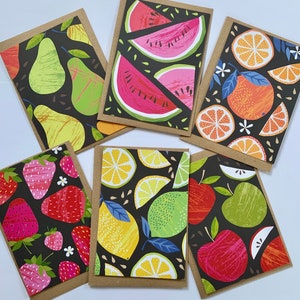 Fruits Postcard Set, 6 A6 postcards with envelopes, Fruit Illustration