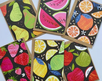Ensemble de cartes postales de fruits, 6 cartes postales A6 avec enveloppes, illustration de fruits