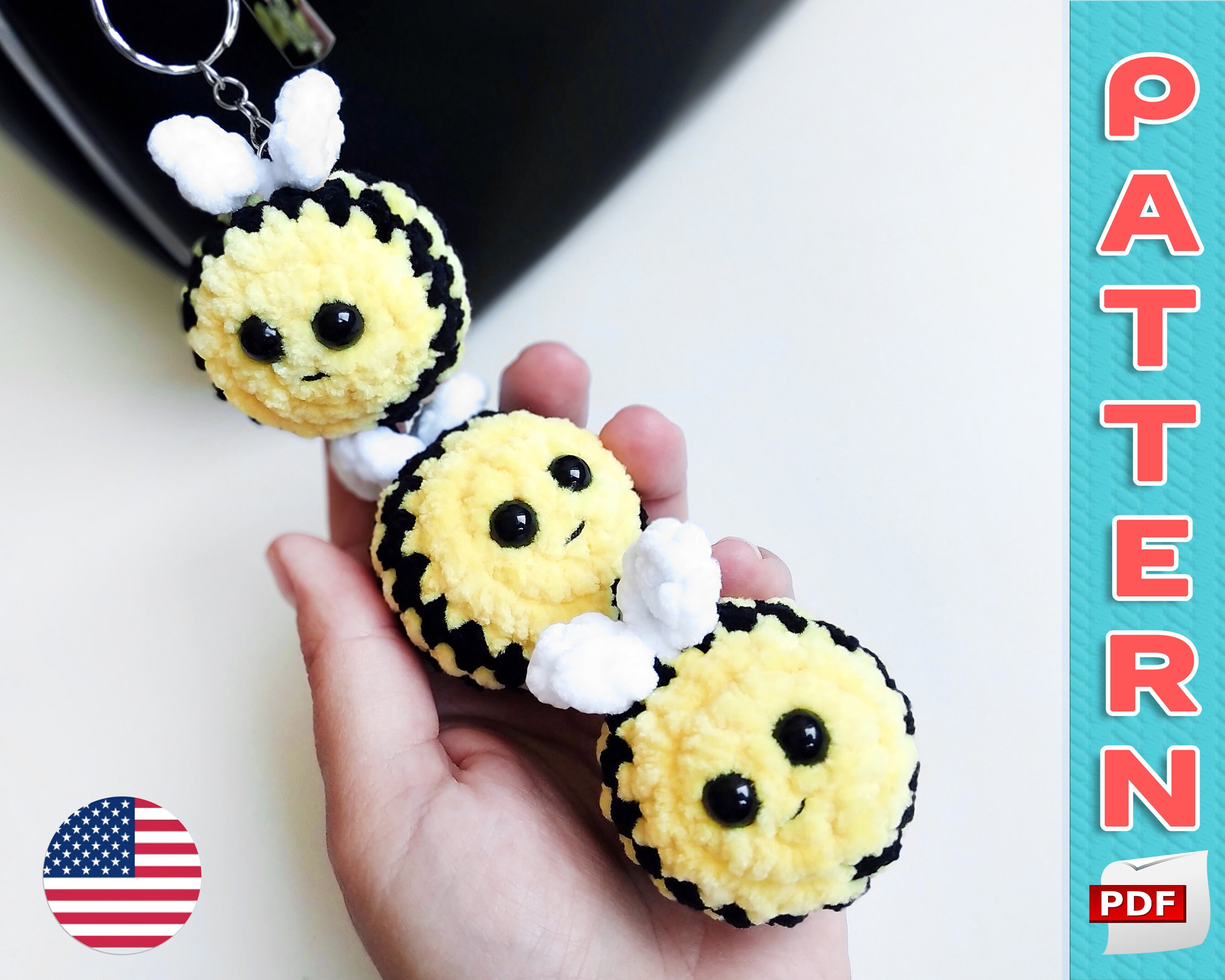 Crochet Bees Keychain PATTERN Easy Plush Bumble Bee Amigurumi Etsy