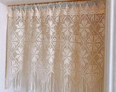 Retro Style Beige Geometric Pattern Crochet Curtains With Tassels