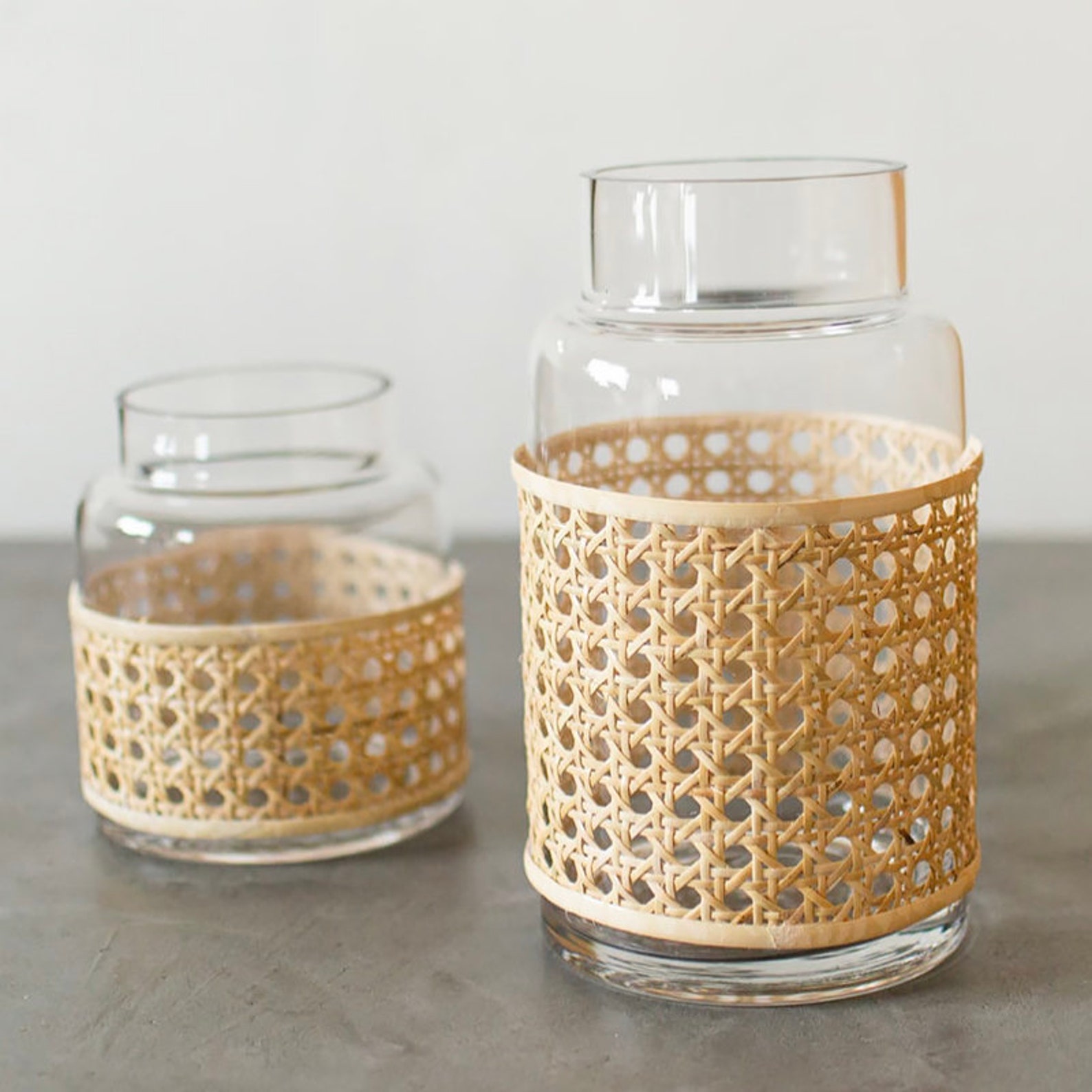 Natural Rattan Clear Glass Vase for Home Decor Bohemian Etsy