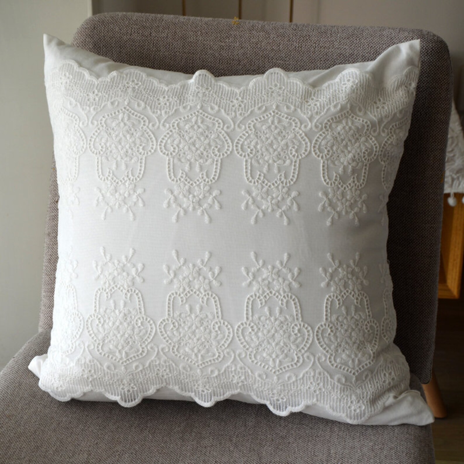 White Lace Pillow Covers Cotton Throw Pillows Handmade Lace Etsy