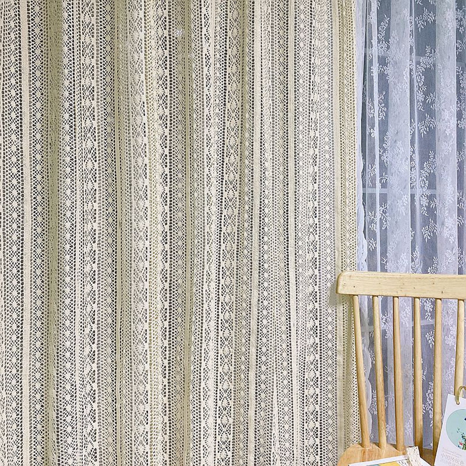 American Country Style Lace Curtains With Tassels Rod Pocket Etsy