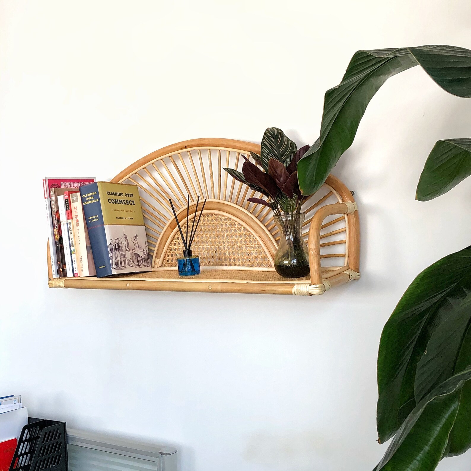 Rattan wall shelf handmade rattan book shelf for wall home Etsy