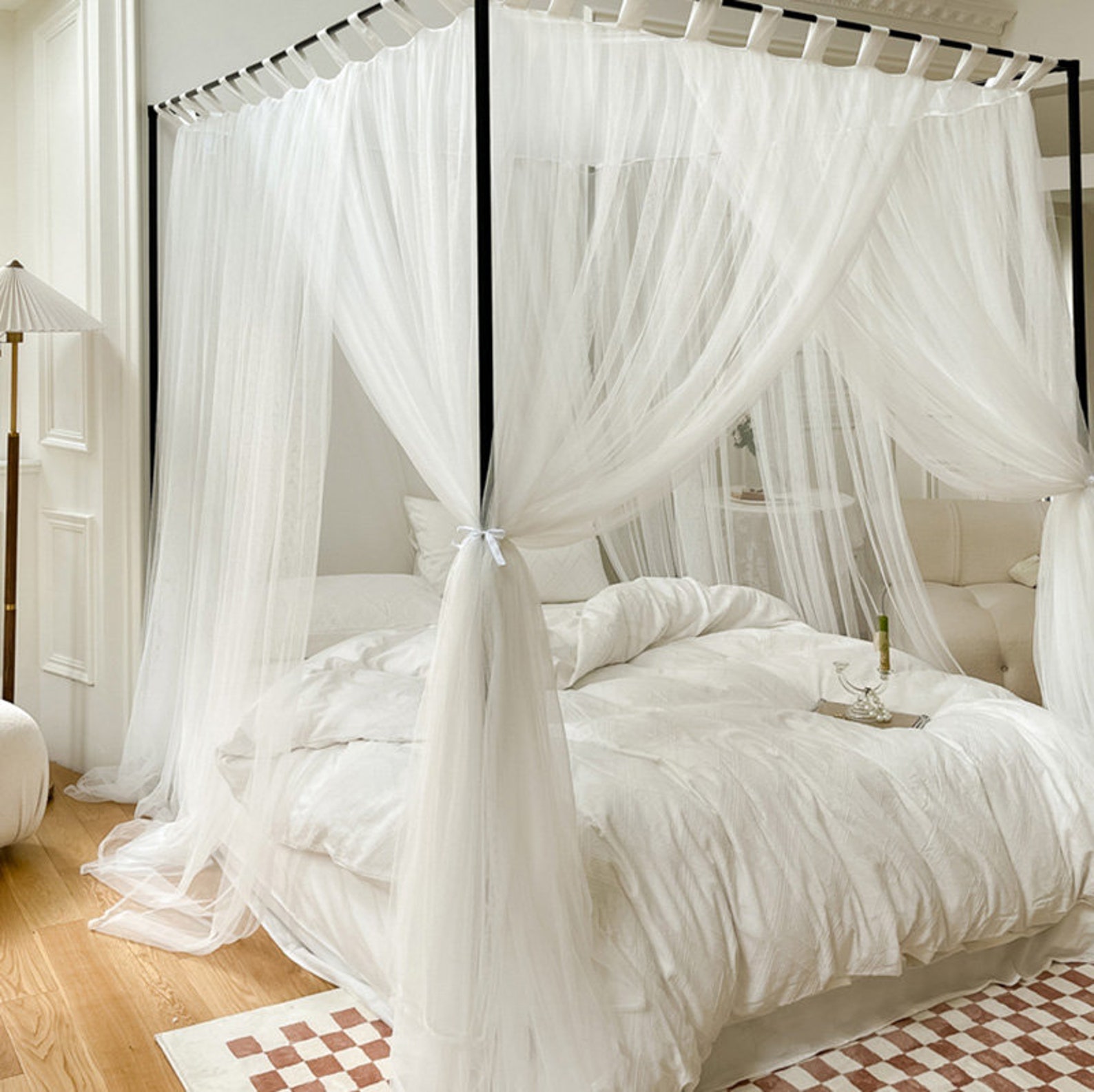 Farmhouse Lace Bed Canopy Romantic 4 Corners Post Curtain Etsy