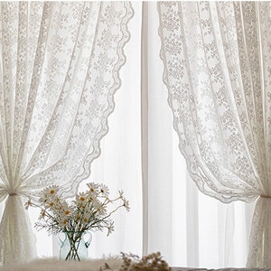 White Lace Sheer Curtains With Wavy Edge Floral Lace Sheer - Etsy