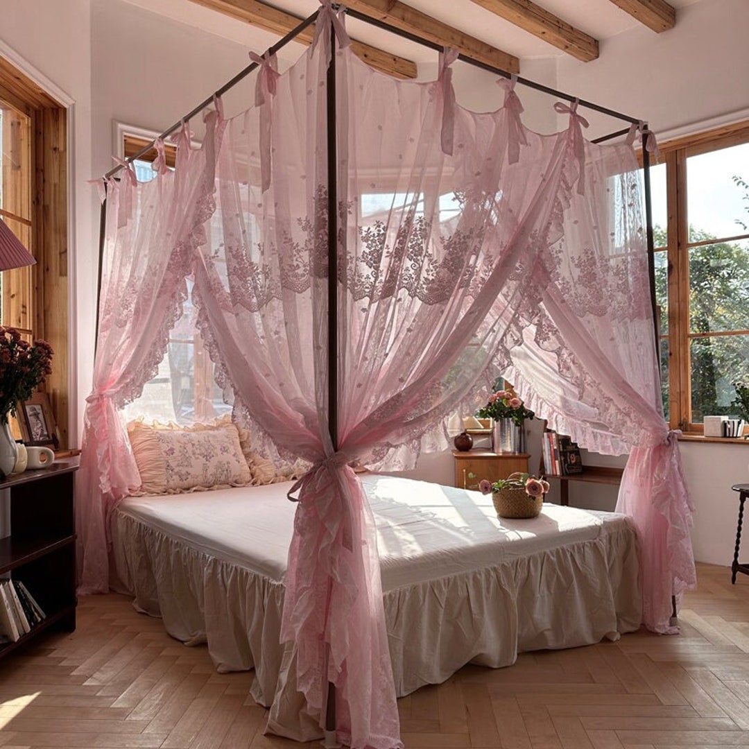 Pink Princess Bed Canopy With Ruffles 3 Opening Lace - Etsy