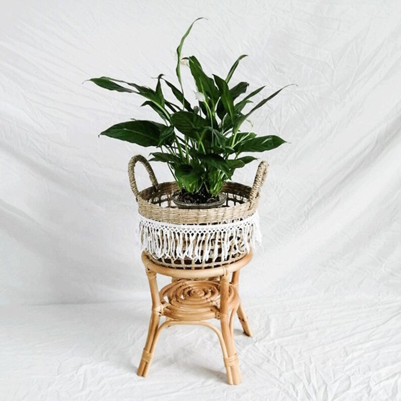 Natural Rattan Plant Stand Indoor Flower Pot Holder Flower Etsy