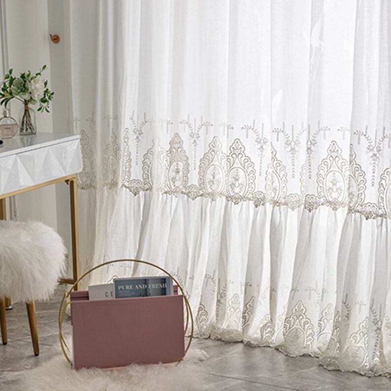 French Style Floral Embroidered Lace Curtains Retro Style - Etsy