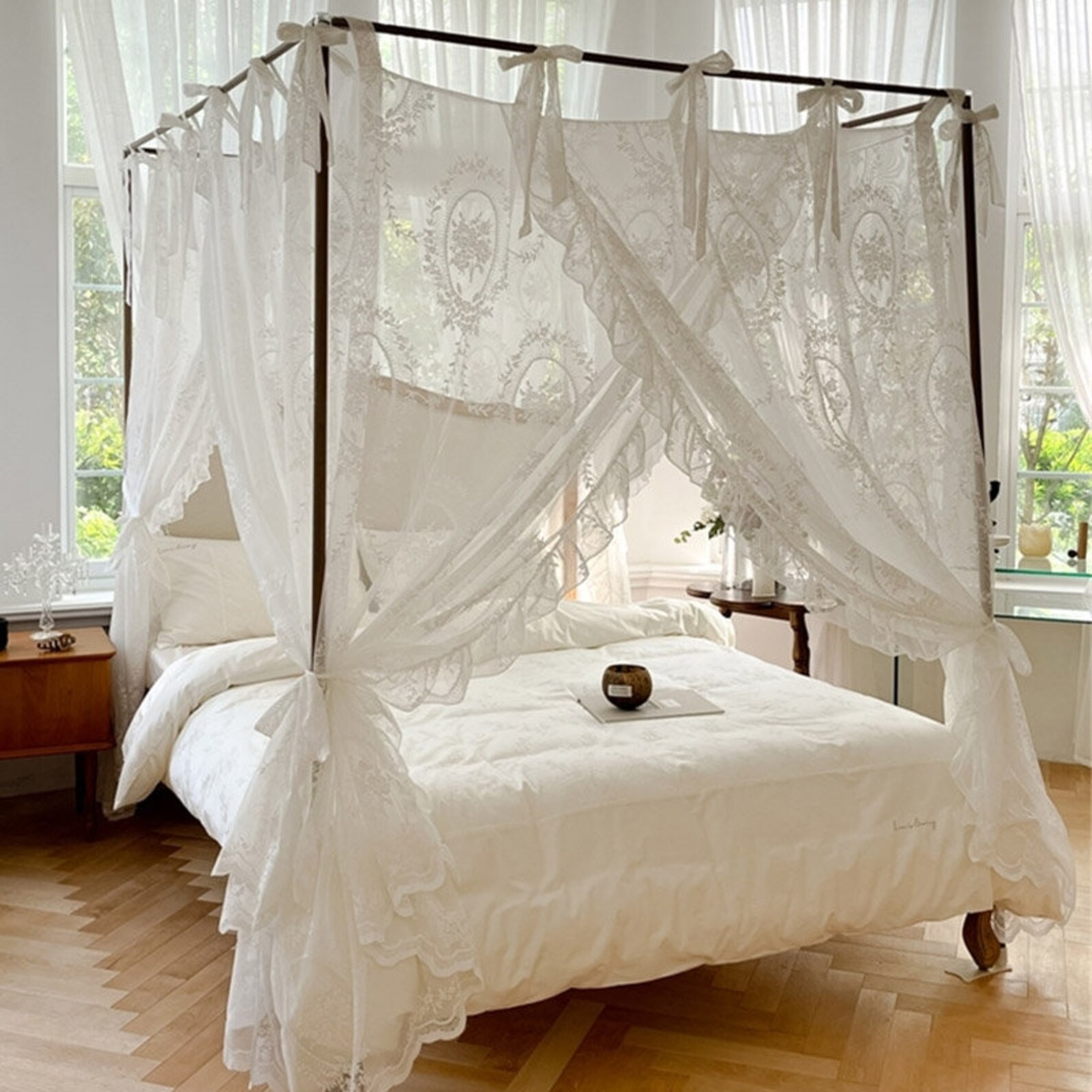 French Style Lace Bed Canopy Floral Embroidery Canopy Bed Etsy