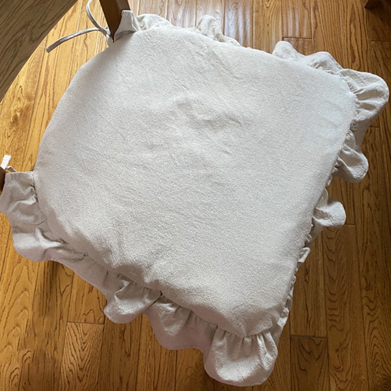 100 Linen Chair Pads With Ruffle Chair Etsy