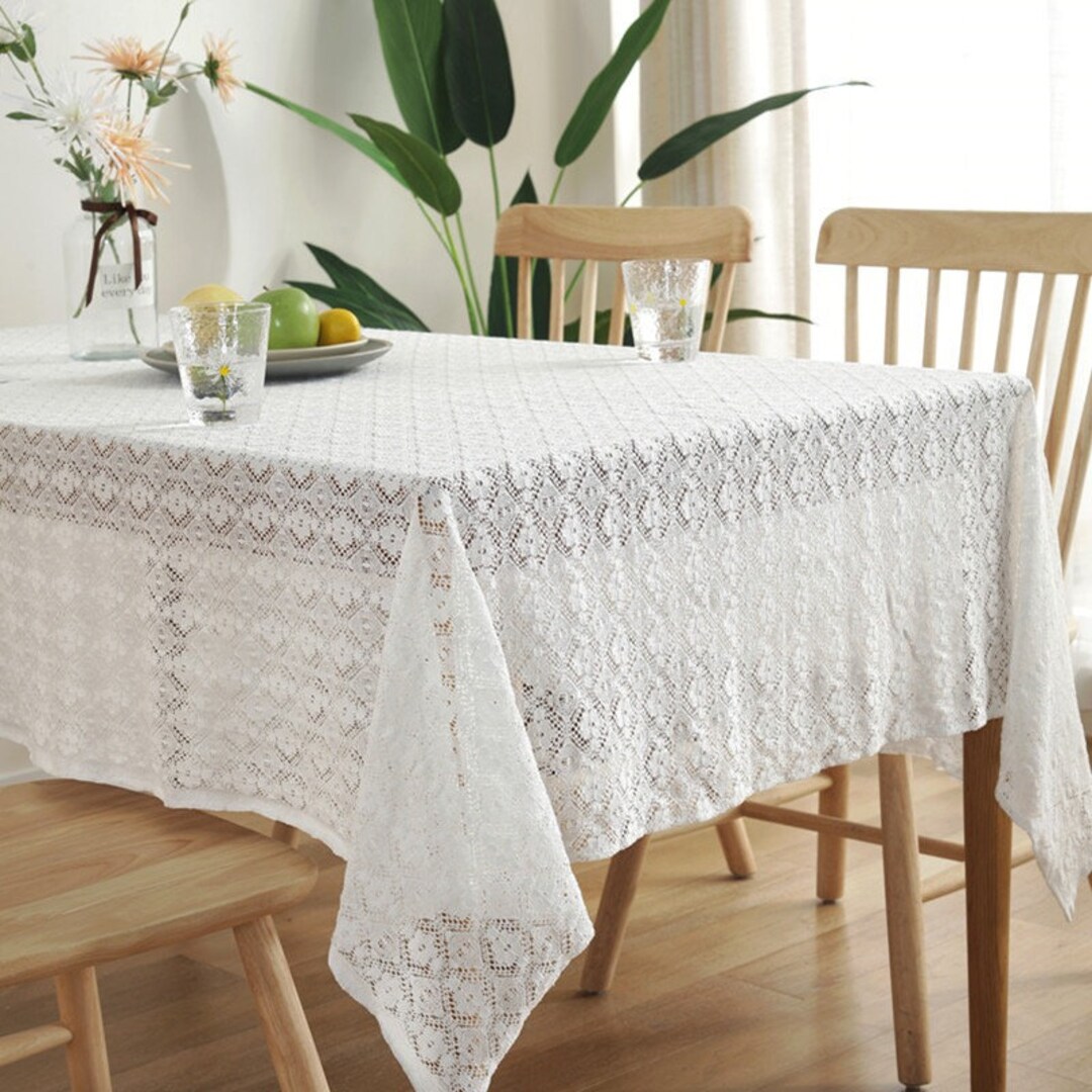 White Rectangle Crochet Lace Tablecloth Embroidered Lace - Etsy