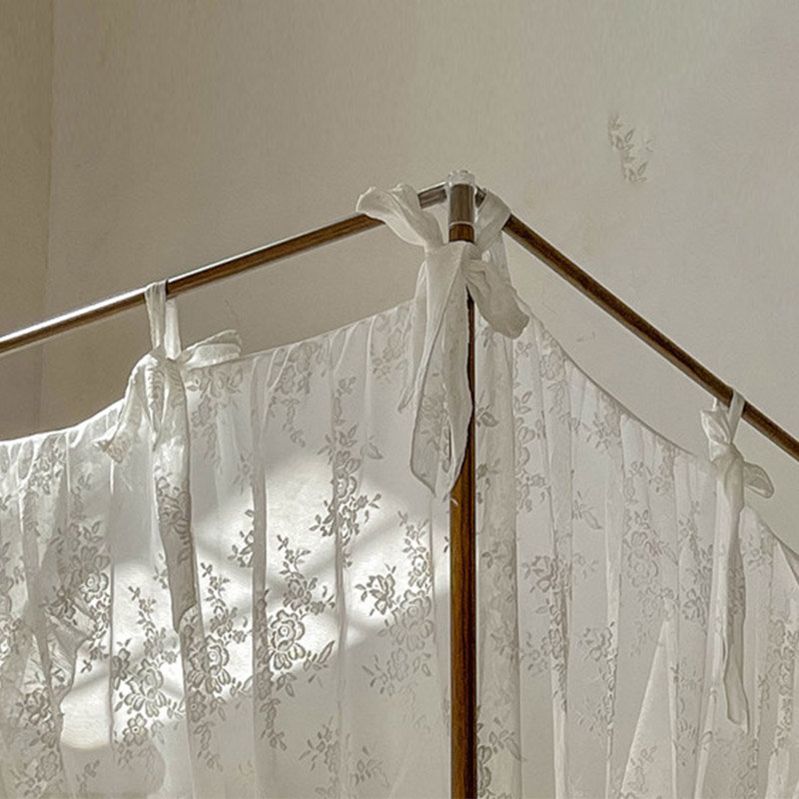 White Lace Bed Canopy With Ruffles French Style Floral Etsy