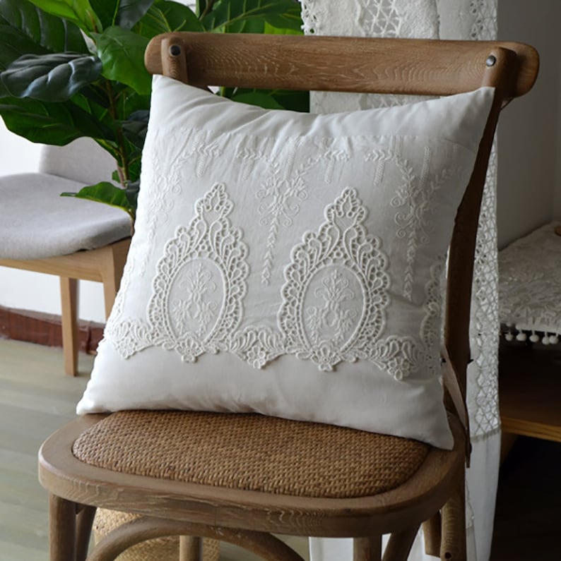 White Lace Pillow Covers Cotton Throw Pillows Handmade Lace Etsy