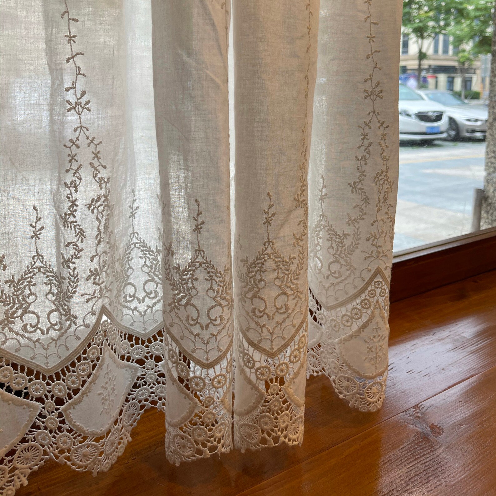 White Cotton Lace Curtain Romantic Curtains With Lace Edge Etsy