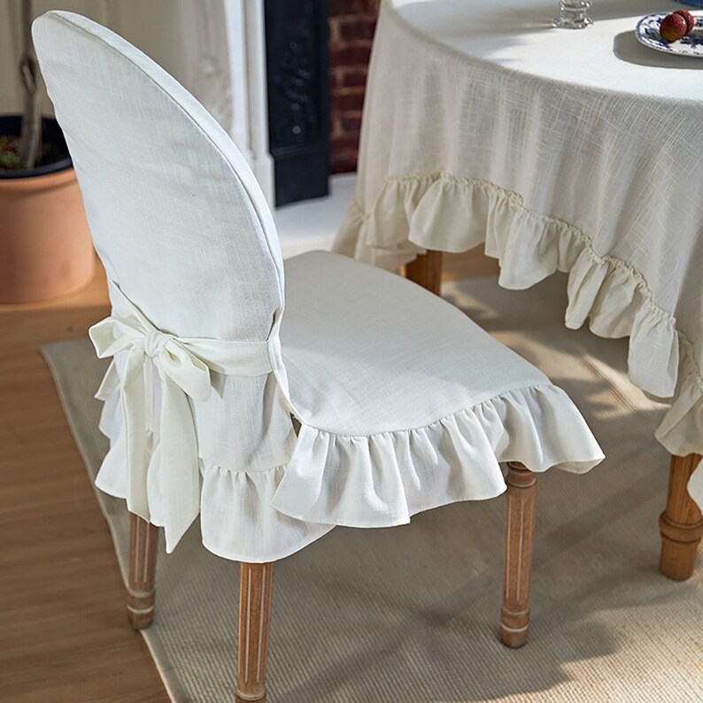 Custom Ruffled Linen Chair Cover Linen Chair Slipcover for Etsy