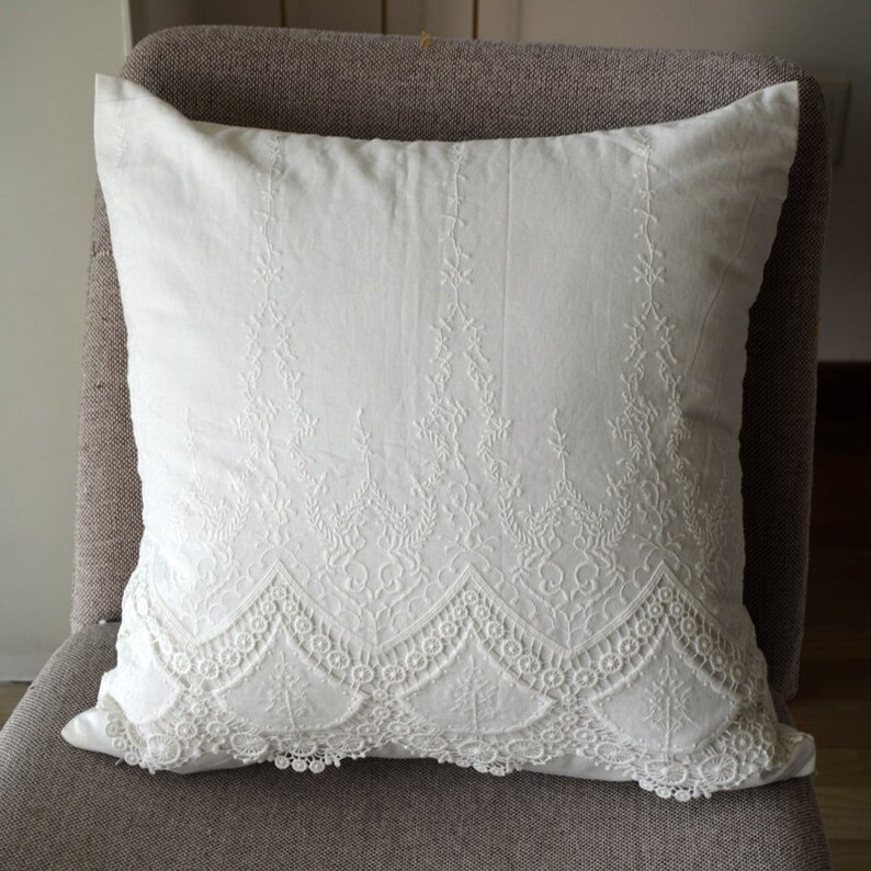 White Lace Pillow Covers Cotton Throw Pillows Handmade Lace Etsy