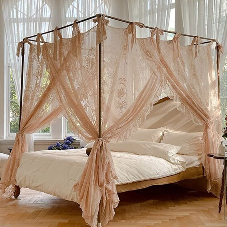 Romantic Canopy Bed Curtains With Top Ties Canopy Bed Panels Etsy
