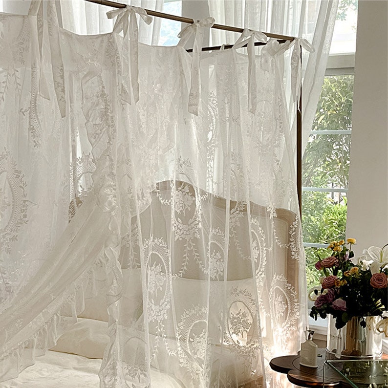 French Style Lace Bed Canopy Floral Embroidery Canopy Bed Etsy