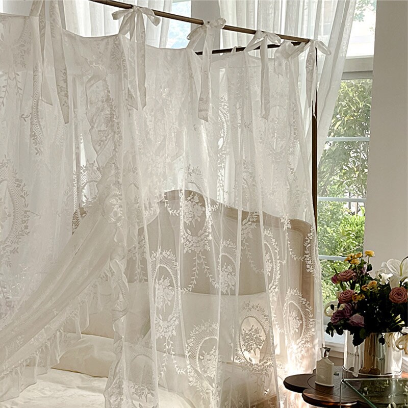 French Style Lace Bed Canopy Floral Embroidery Canopy Bed Etsy