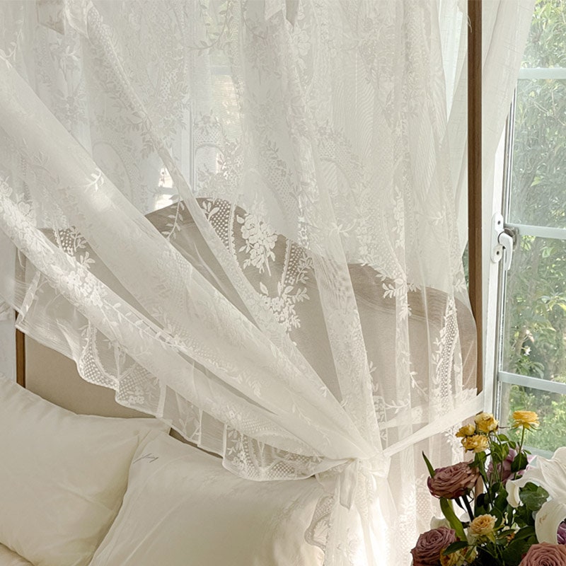 French Style Lace Bed Canopy Floral Embroidery Canopy Bed Etsy
