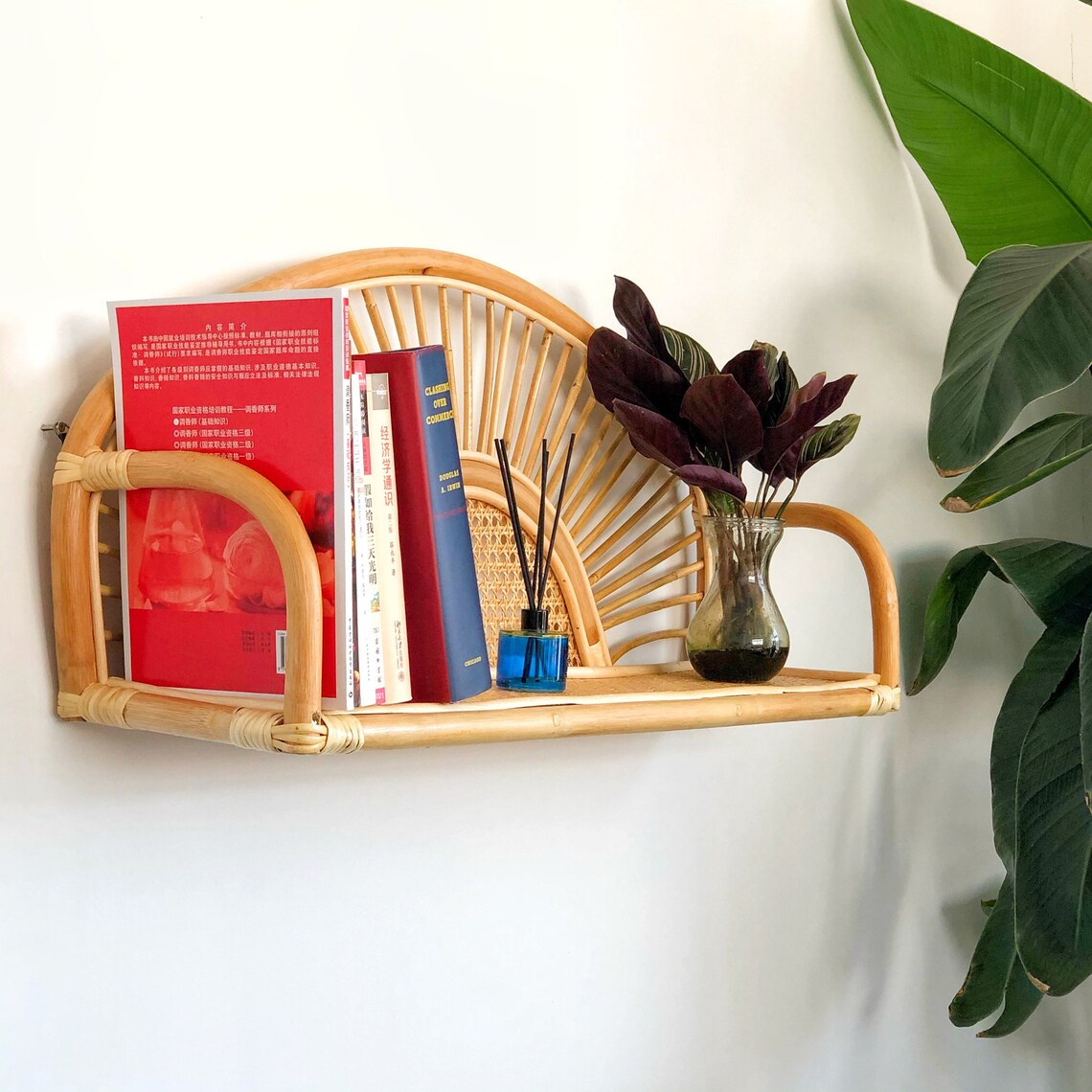 Rattan wall shelf handmade rattan book shelf for wall home Etsy