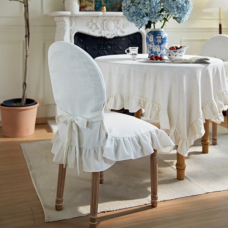 Custom Ruffled Linen Chair Cover Linen Chair Slipcover for Etsy