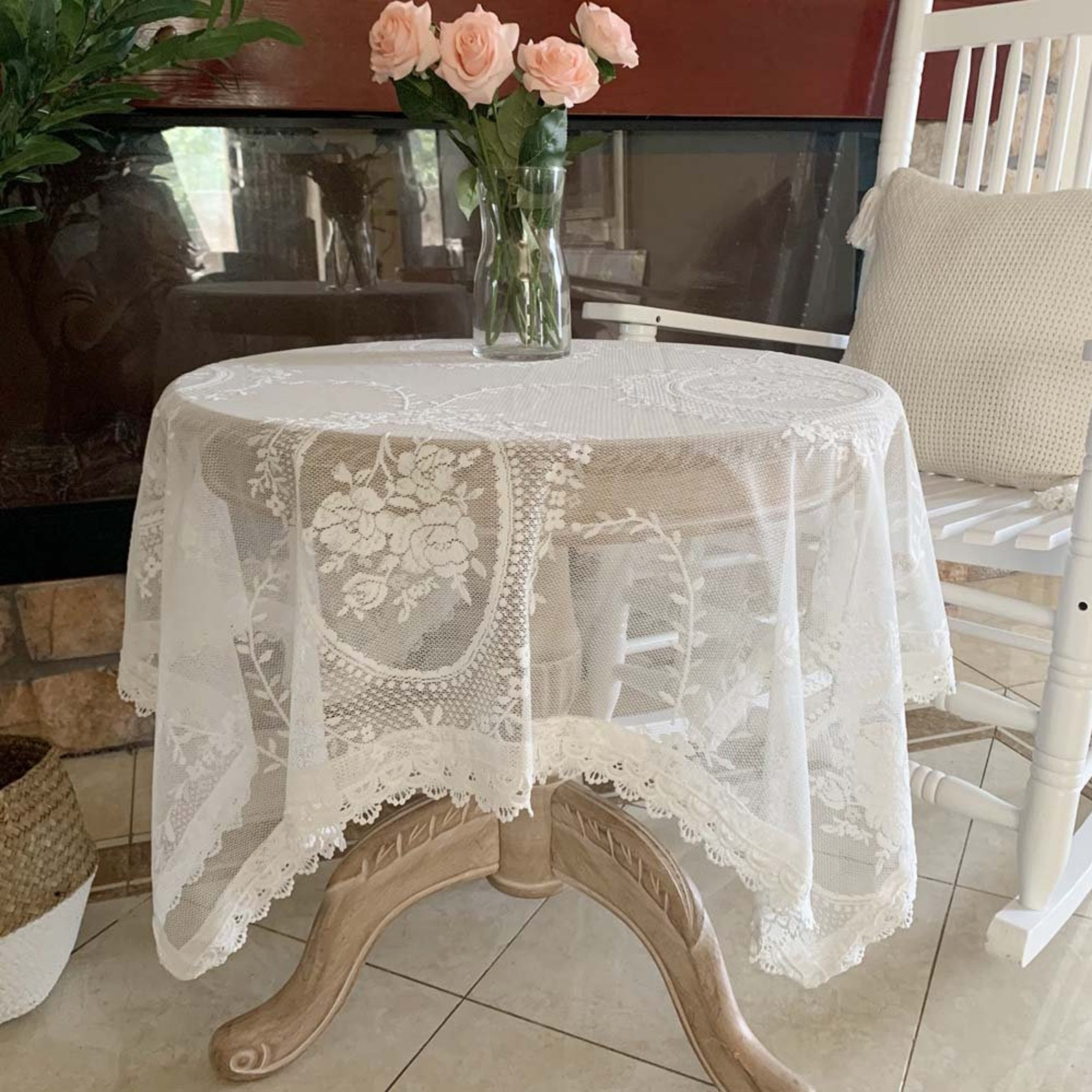 Classic White Lace Tablecloth Round Lace Tablecloth for Etsy