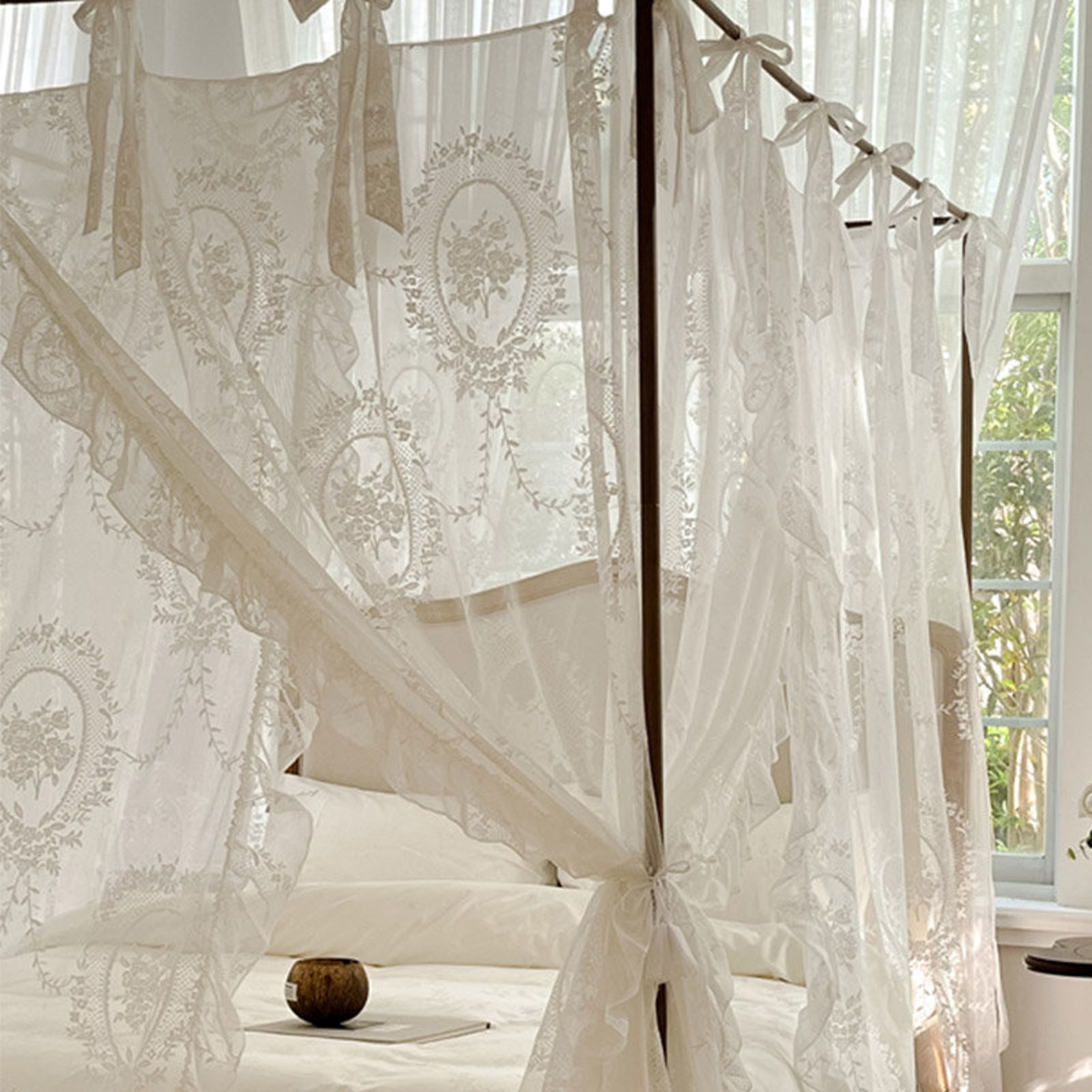 French Style Lace Bed Canopy Floral Embroidery Canopy Bed Etsy
