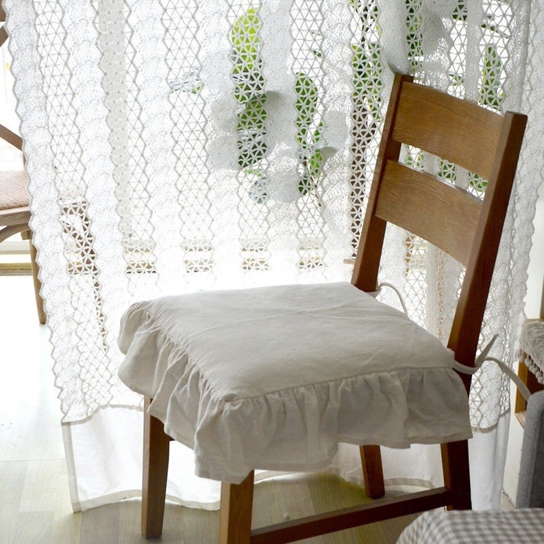 100 Linen Chair Pads With Ruffle Chair Etsy