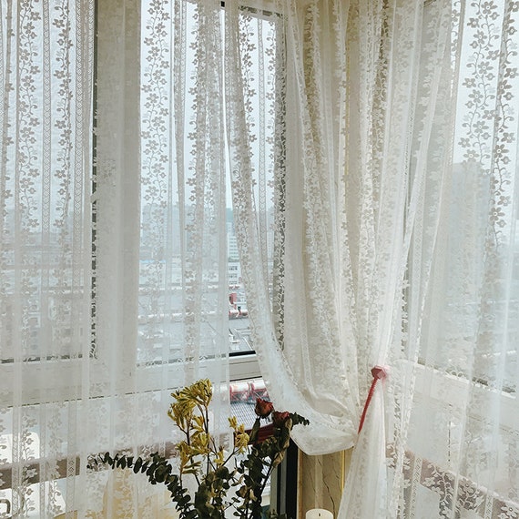 White Flower Lace Curtain for Bedroom Curtains for Kitchen Etsy Australia