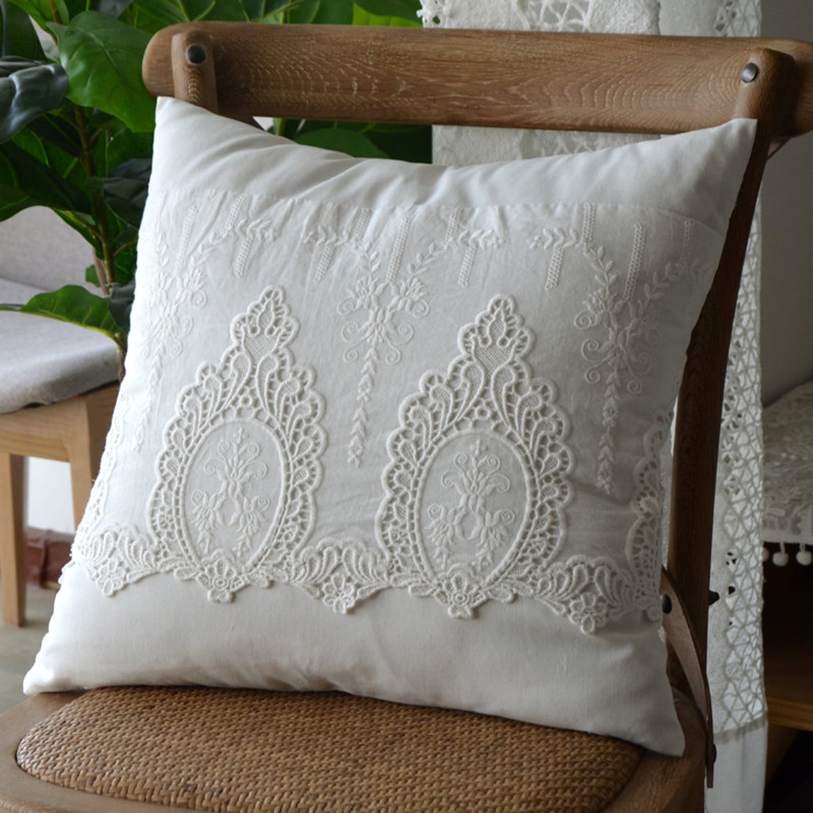 White Lace Pillow Covers Cotton Throw Pillows Handmade Lace Etsy