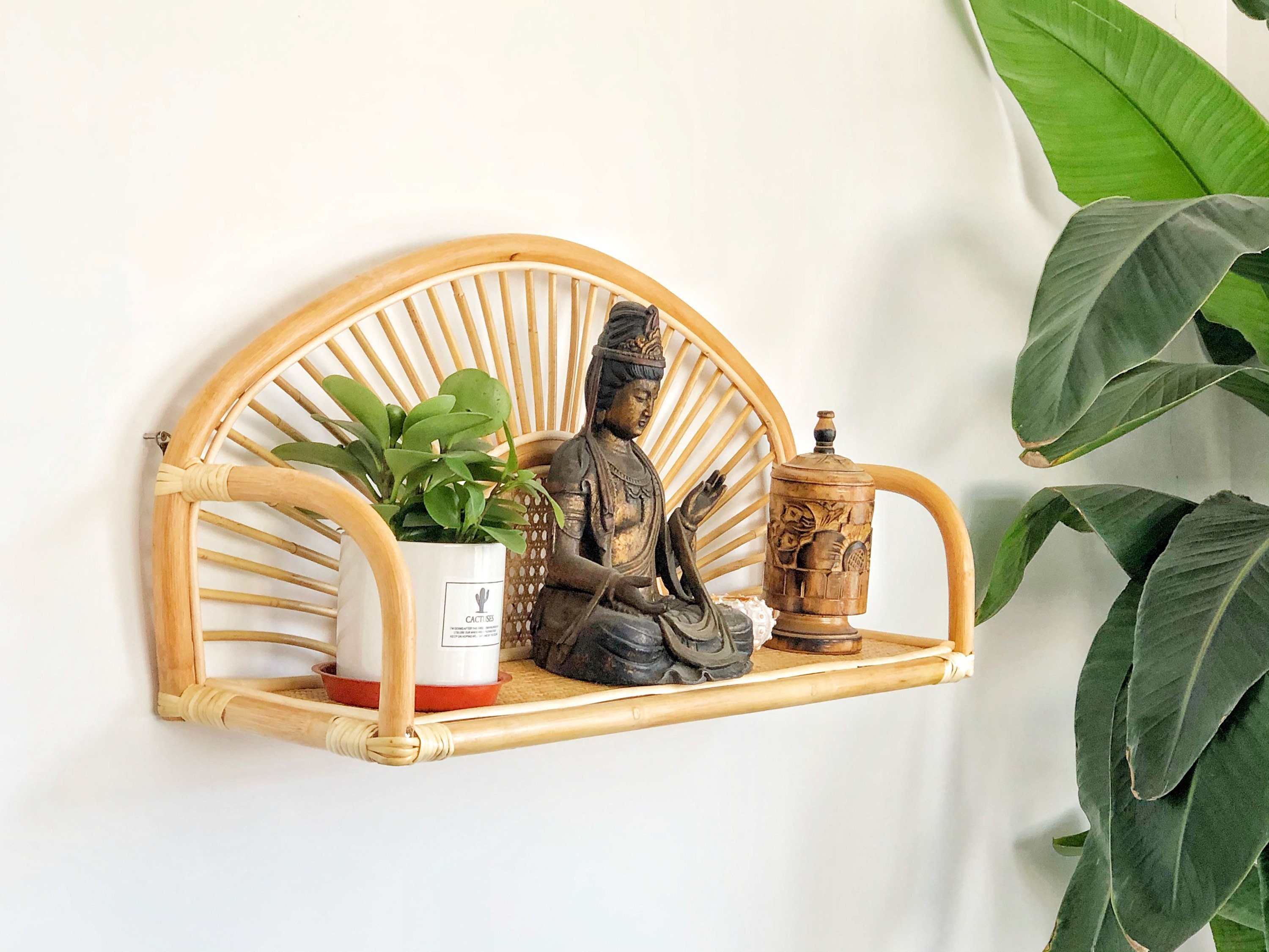 Rattan wall shelf handmade rattan book shelf for wall home Etsy