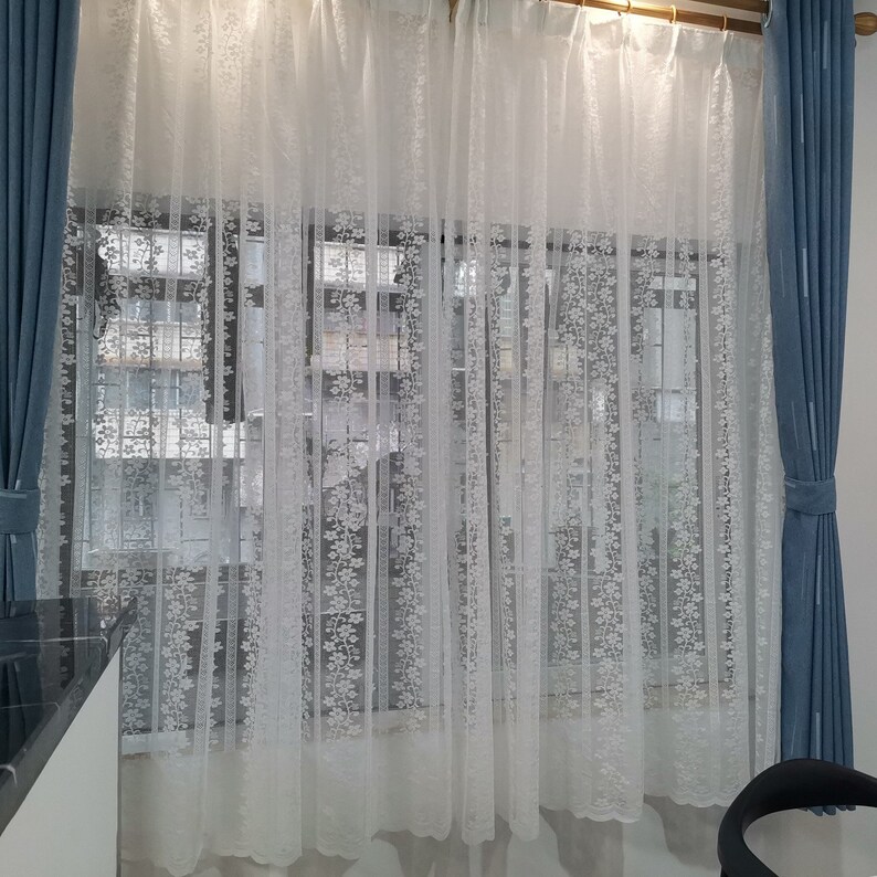White Flower Lace Curtain for Bedroom Curtains for Kitchen Etsy