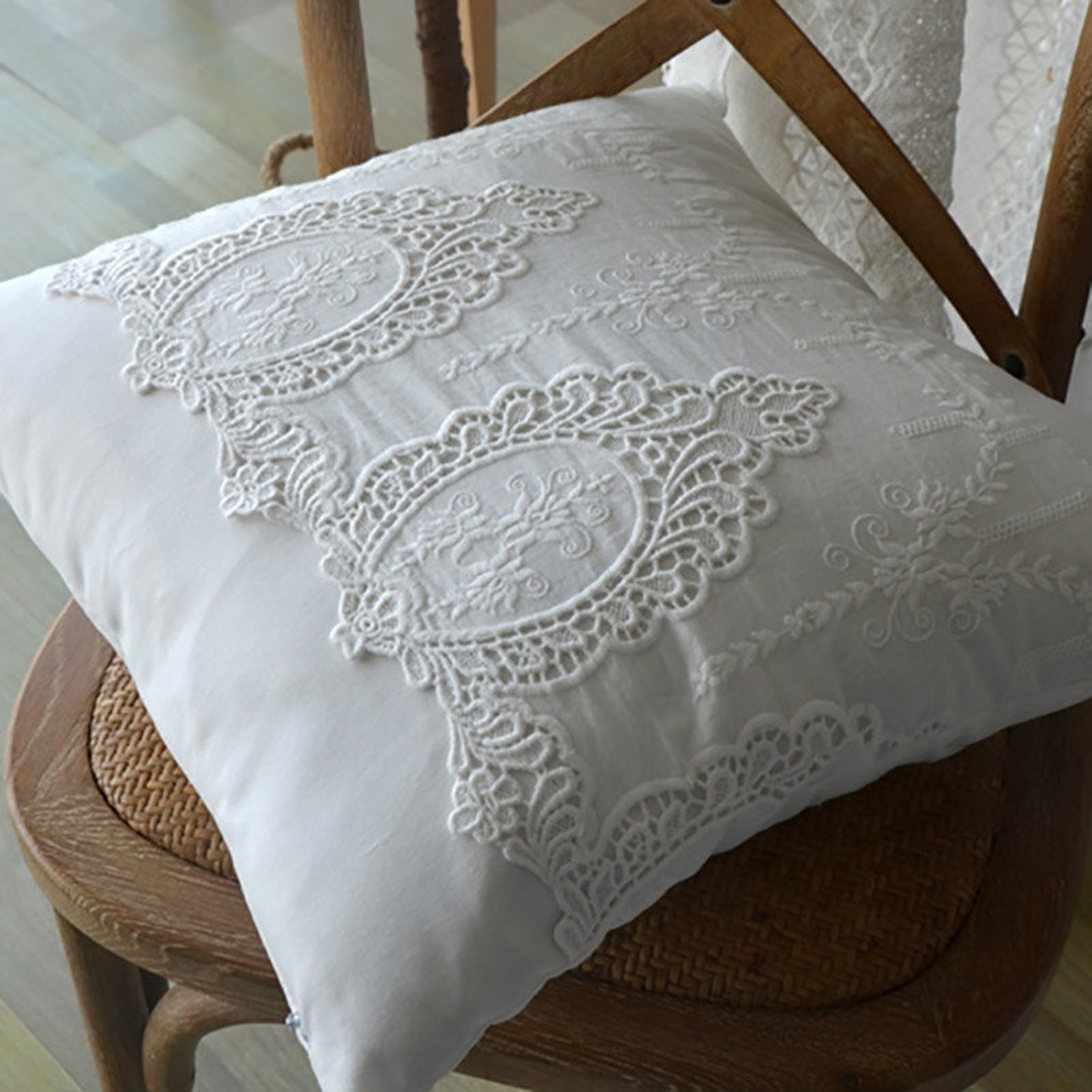 White Lace Pillow Covers Cotton Throw Pillows Handmade Lace Etsy