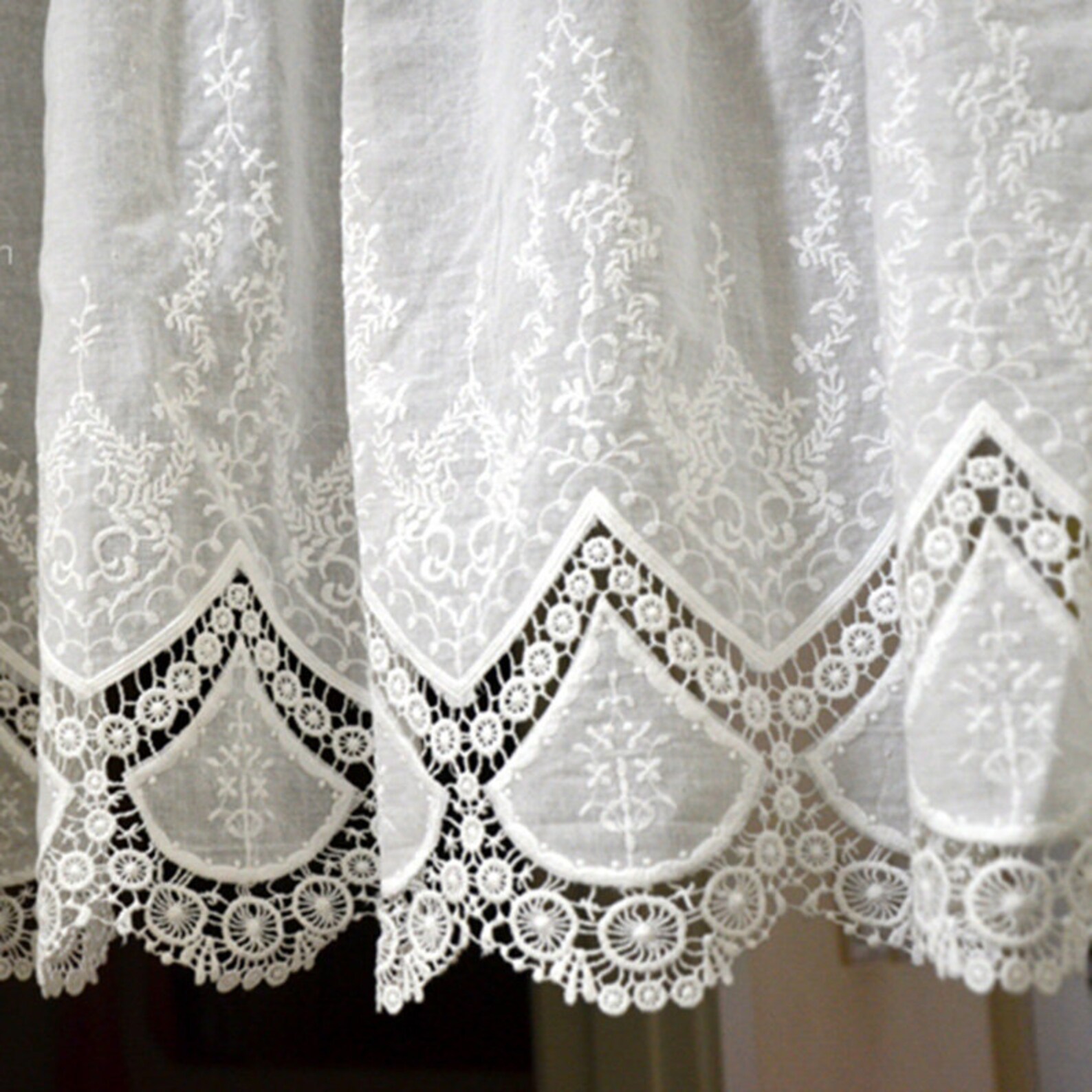 White Cotton Lace Curtain Romantic Curtains With Lace Edge Etsy