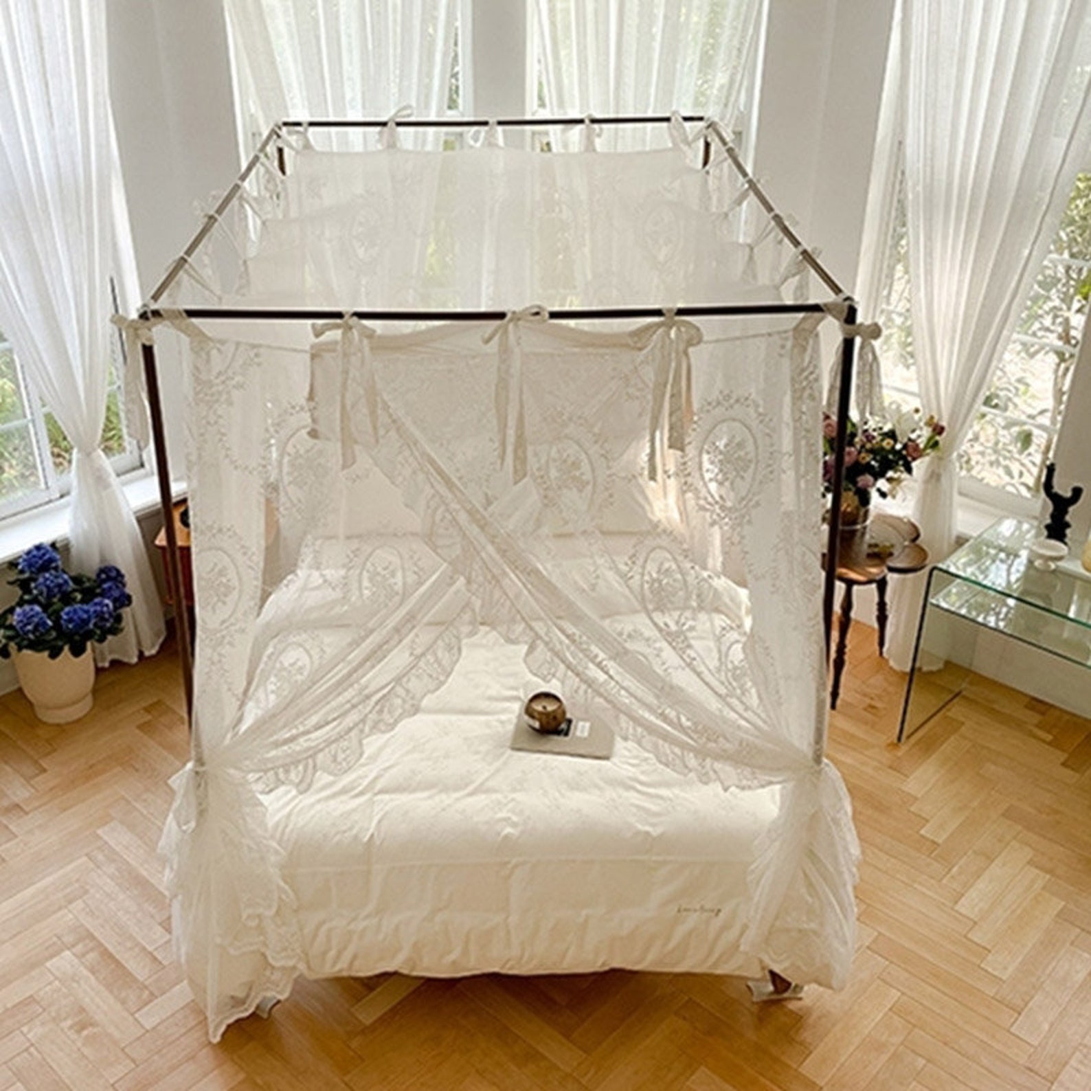 French Style Lace Bed Canopy Floral Embroidery Canopy Bed Etsy