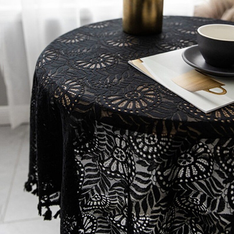 Blcak Lace Tablecloth for Living Room Rectangle Tablecloth Etsy